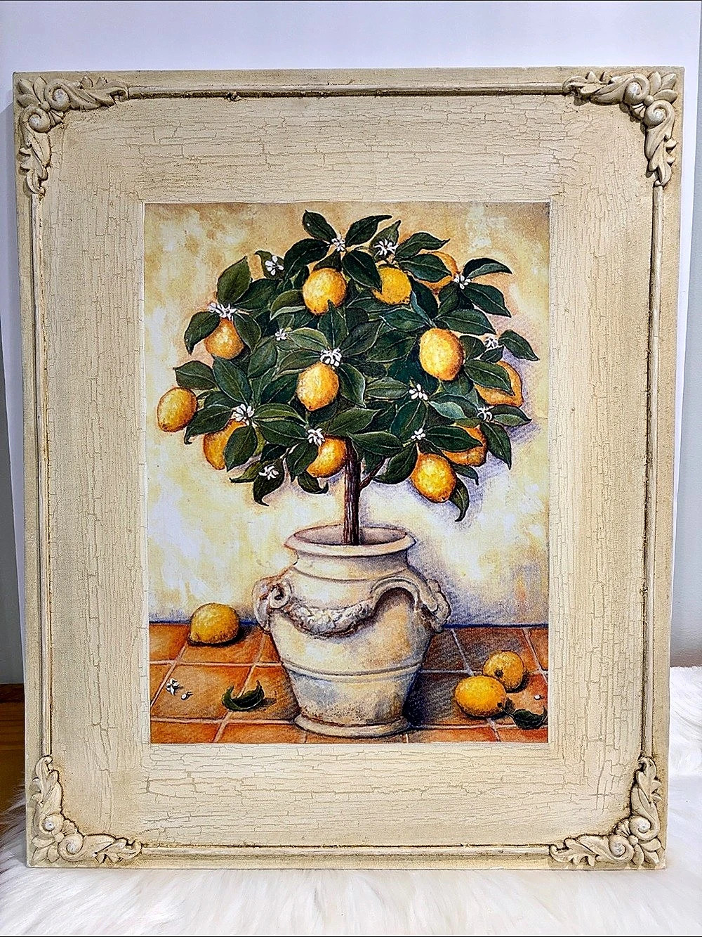Framed Canvas Lemon Tree Painting Multicolor
